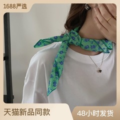 Ins-style spring and summer decoration small square scarf 100% cotton printed Korean version celebrity photo headscarf French collar hair tie for women