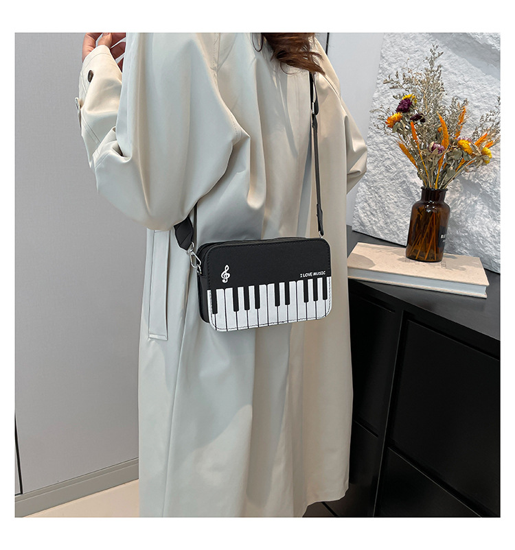 178g Weight Zipper Closure Type Sling Strap Strap Type Crossbody Bag Bags Type Casual, Shopping Occasion Pu Leather Material Piano, Notes Pattern All Seasons Season Women's Gender Cute Style Square Shape Women's Pu Leather Piano Notes Cute Square Zipper Crossbody Bag 2
