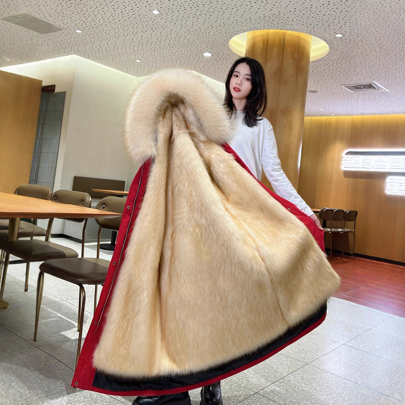 Parker Women's 2025 Winter New Style Fox Fur Liner Detachable Mid-Length Fleece-Lined Thickeneded Fur Jacket for Women
