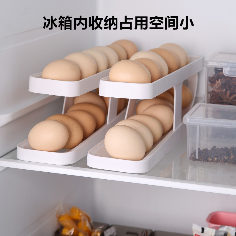 Caja de almacenamiento de huevos con tobogán, refrigerador fresco de verano, puerta lateral, rollo automático, refrigerador de cocina, estante para huevos de doble capa a prueba de caídas