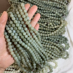 Yuhai Real Shot Natural Hetian Jade Mountain Material 8mm Buddha Beads 56 Round Beads Bracelet Light Cyan Bead String DIY Accessories