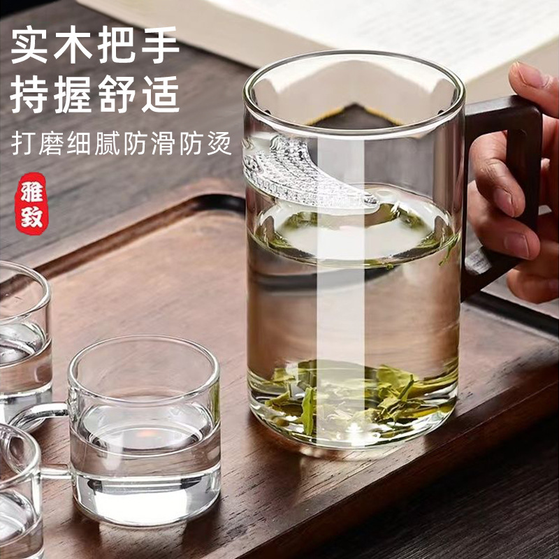 Taza de vidrio de alto silicio de silicio con mango, taza de té de vidrio, separación de agua, separación de té, taza de té personalizada para el hogar