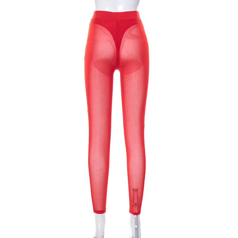 Pantaloni sportivi casual aderenti con vita alta e fianchi in rete sexy trasparenti da donna, primavera e autunno_voghion.com