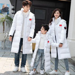 2021 autumn and winter cold-proof fleece-lined thickened warm men's and women's parent-child cotton-padded long hooded military training clothes cotton-padded clothes for men