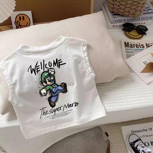 Children's summer clothing set, two-piece child undershirt, sleeveless T-shirt, pure cotton, loose, for little boys in summer.