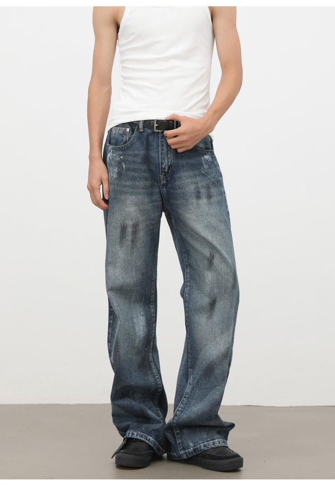 Quần jeans nam ống loe nhẹ dáng suông, họa tiết graffiti phun sơn phong cách đường phố — Màu xanh dương chi tiết 10