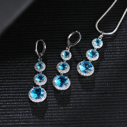 Alibaba.com Crystal Diamond Necklace Earrings Set Long Droplet Full Diamond Two-Piece Set Accessories Wholesale Accessories Fashion