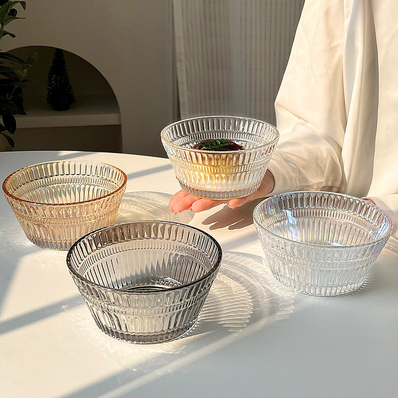 Ins Vertical-Striped Dessert Glass Bowl, Ice Cream Bowl, Trendy Tableware, Dessert Bowl, Fruit Yogurt Bowl, Bird's Nest Breakfast Bowl Ins Vertical-Striped Dessert Glass Bowl, Ice Cream Bowl, Trendy Tableware, Dessert Bowl, Fruit Yogurt Bowl, Bird's Nest Breakfast Bowl