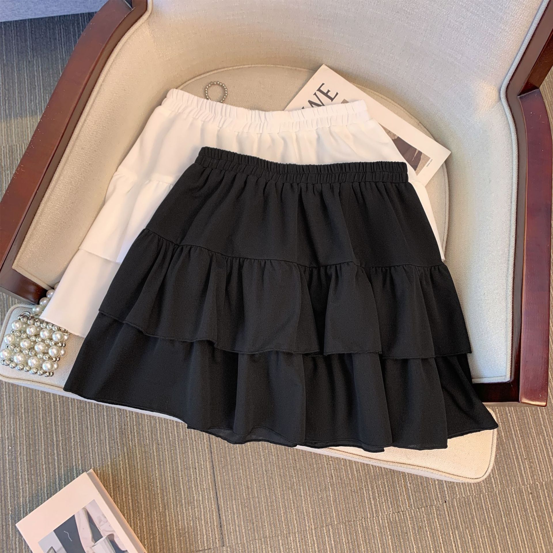 65-175kg Plus Size Women's Fat mm Summer New Cake Skirt Pleated Ruffle Slim Skirt Casual