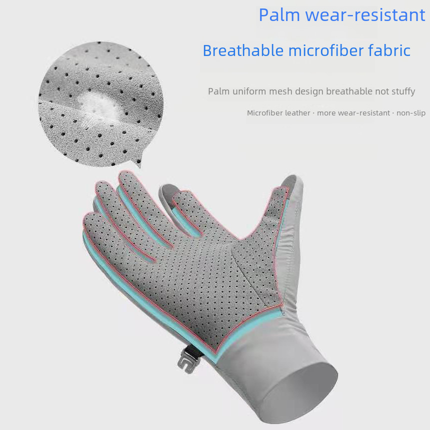 Men's and Women's Ice Silk Gloves, Summer Thin Model for Outdoor Cycling, Driving, Anti-Slip, Finger-Revealing, New Fishing Gloves