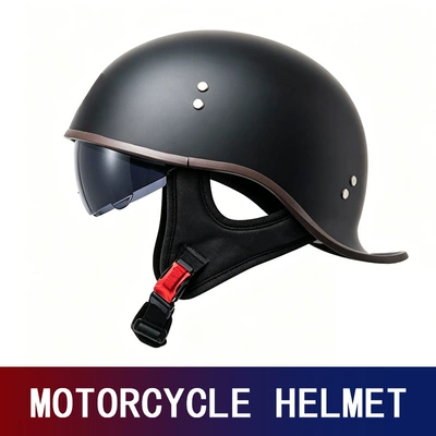 Hot-selling new model for foreign trade and cross-border e-commerce on Amazon and AliExpress: men's retro motorcycle half helmet, scoop helmet, American-style helmet (Motosiklet kaskı (dəbilqə)) - 007-matte-black-with-black-lens-m