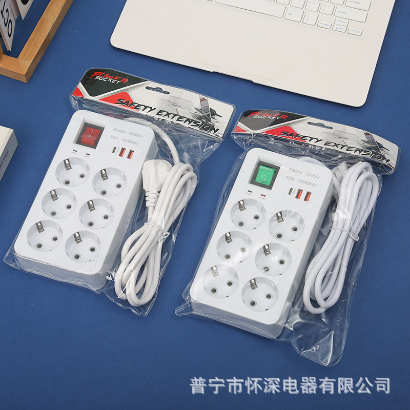 2USB + 1Type-c interruptor de cabeza de doble indicador enchufe de orificio europeo estándar europeo ruso neutral