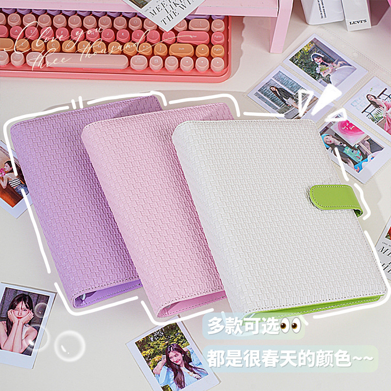 Álbum de tarjetas de cuadrícula de palacio de 4 cuadros tejidos Álbum de fotos Polaroid de gran capacidad y estilo simple Tarjeta pequeña de 3 pulgadas Álbum de almacenamiento de álbumes de ídolos