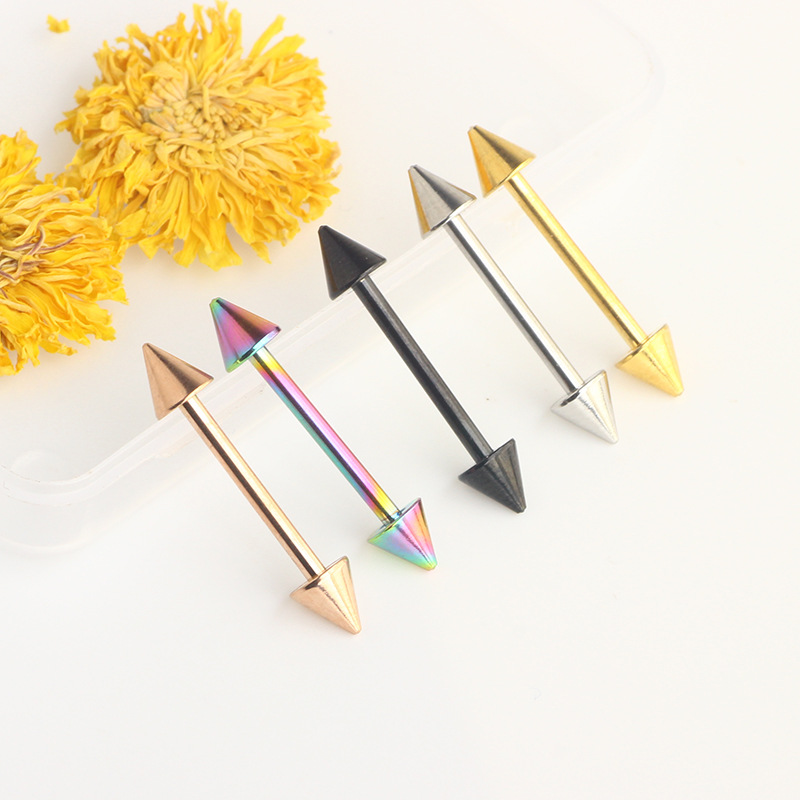Heart Shape Rose Gold 18K Plated Stainless Steel Tongue Barbell Spike Cone Body Piercing Jewelry for Men Women detail image 10