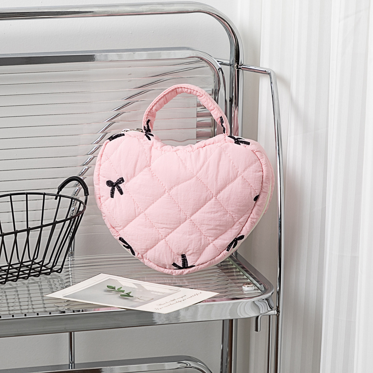 With bow, fuchsia, with embroidery