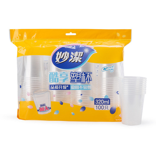 Miaojie disposable plastic cup thickened safety cool cup 320ml wholesale 100 pieces one piece dropshipping cup