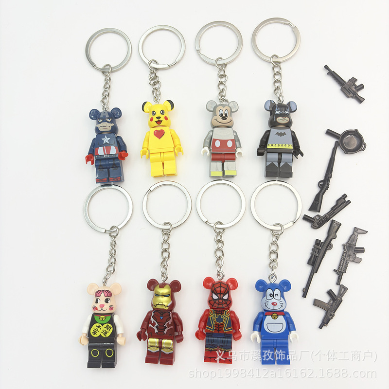 Ninja Tom Bear Compatible Building Blocks Keychain Children's Toy Pendant Couple School Bag Creative Building Block Pendant