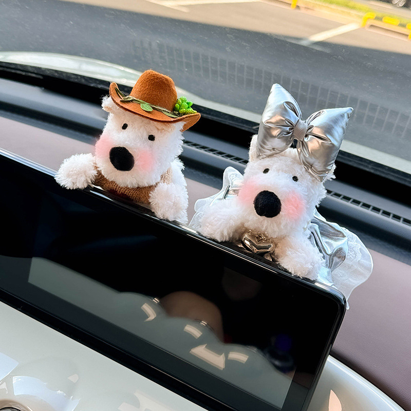 Decoración de coche West Highland Pantalla de control central de coche Muñeca de fiesta Decoración de pantalla Accesorios de coche Muñeca linda