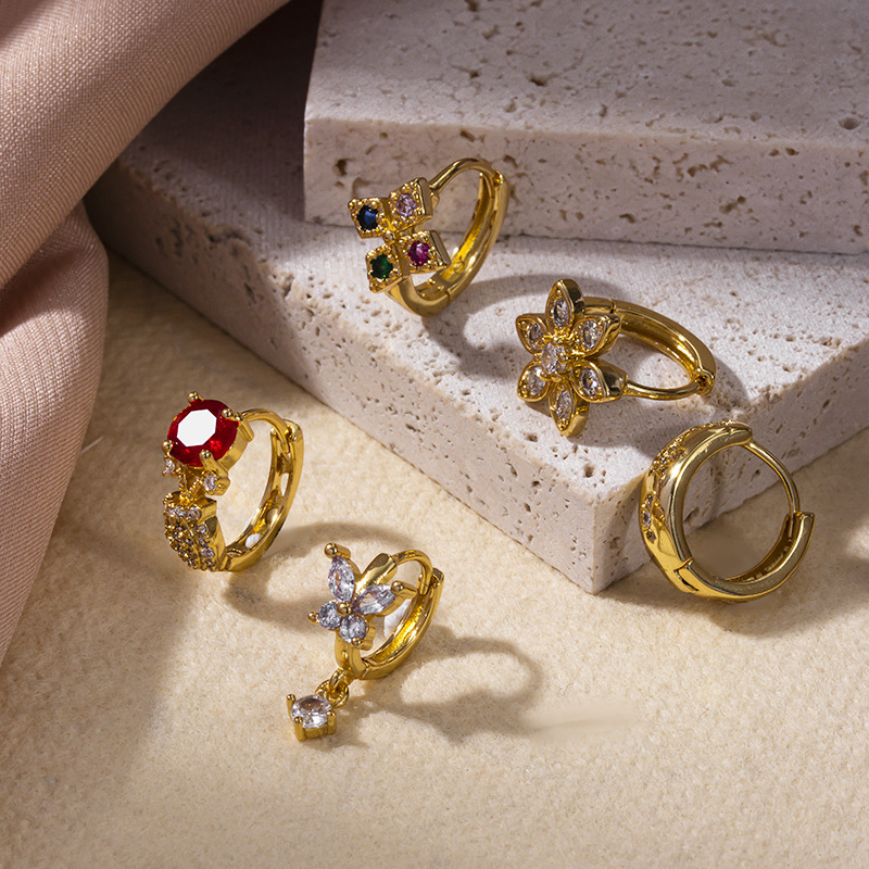 Fashion Flower Copper Inlay Zircon Ear Studs 1 Piece