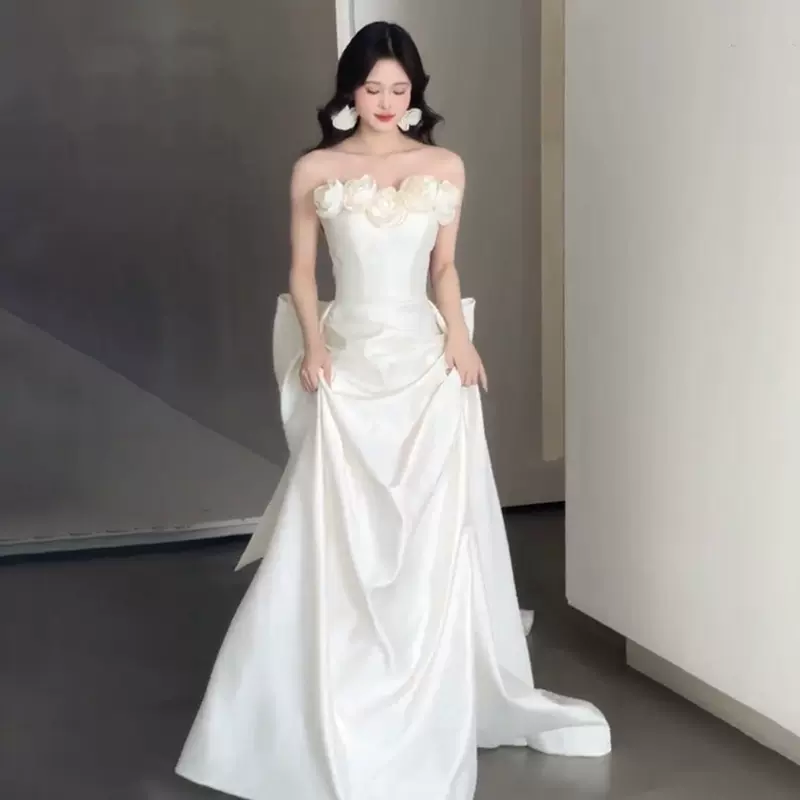 法式抹胸缎面鱼尾高级质感轻婚纱新娘2025新款小个子可穿晚礼服