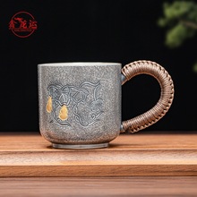 银茶杯999纯银手工福禄把手杯马克杯高端银水杯