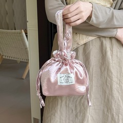 復古國風緞面抽繩手拎包文藝氣質束口手提帆布包大容量首飾收納包