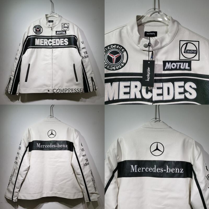 Mercedes-Benz American Racing Suit Motorcycle Cycling Leather Jacket Jacket for Men and Women Embroidered Trendy Racing Suit Jacket