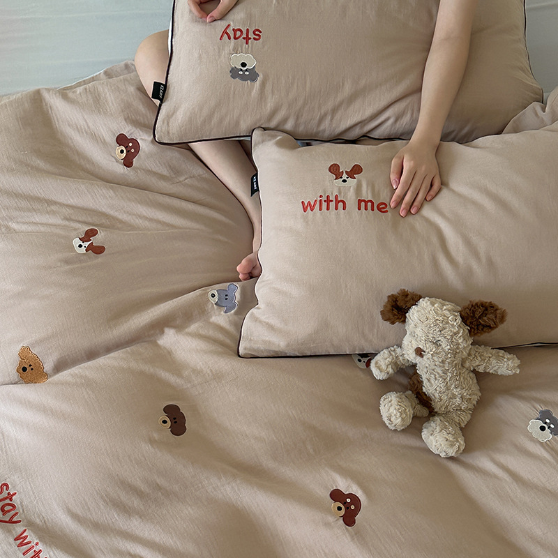 Duvet Cover Set Pure Cotton Double-layer Gauze Bedding Four-piece_voghion.com