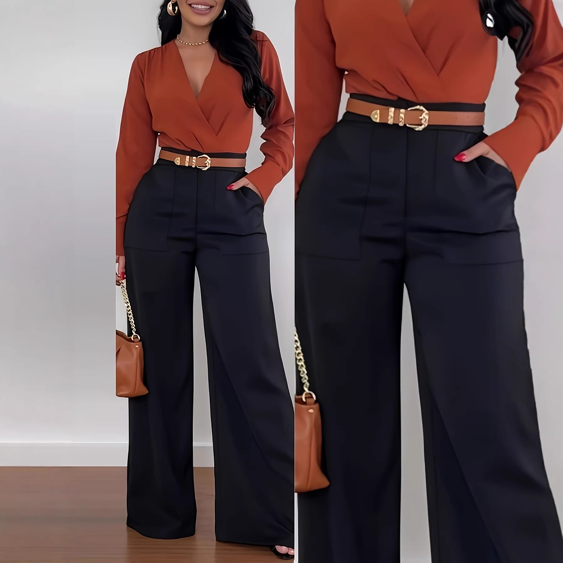 2026 otoño y invierno pantalones de trajes europeos y estadounidenses pantalones largos de piernas anchas de comercio exterior fabricantes de pantalones casuales de mujer en stock image 4