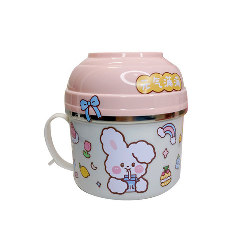 Wholesale stainless steel fast food cups with lids for canteen students, cute insulated lunch boxes, portable large instant noodle bowls for delivery