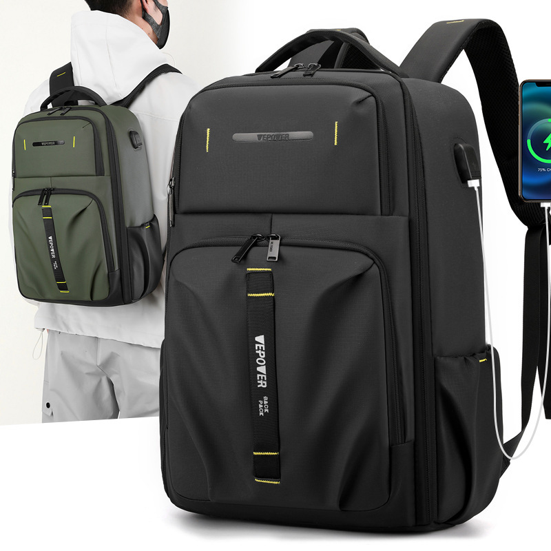 WEPOWER New Men's Fashion Business Backpack College Student USB Line Laptop Bag Lightweight Backpack