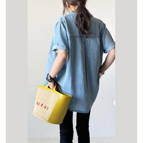 Summer Japanese style new loose slimming denim short-sleeved design shirt versatile top for women 