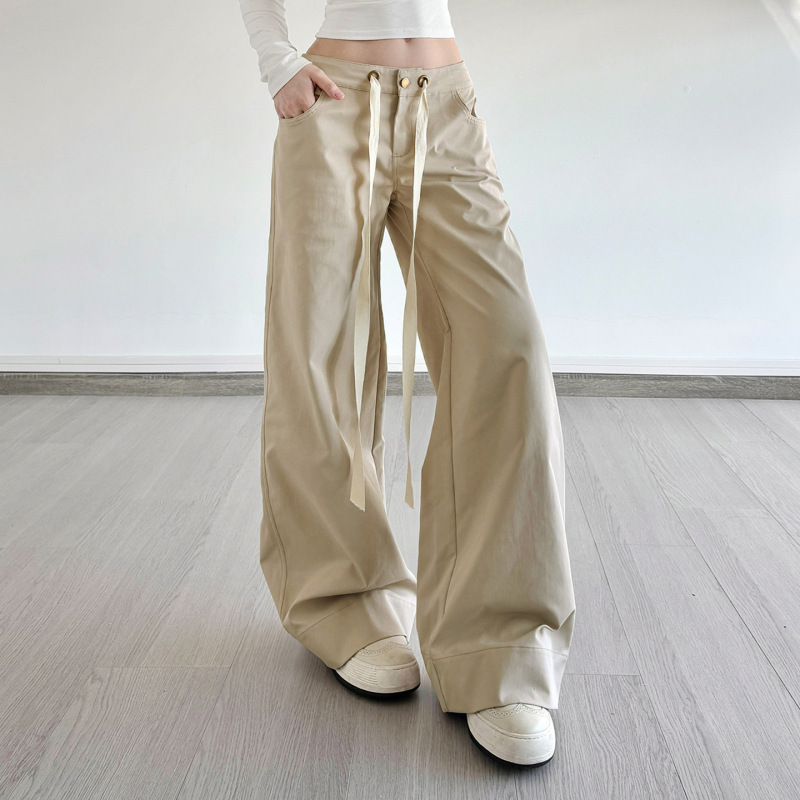美式街头口袋拼接辣妹工装裤女秋冬新品宽松休闲慵懒阔腿系带长裤|undefined