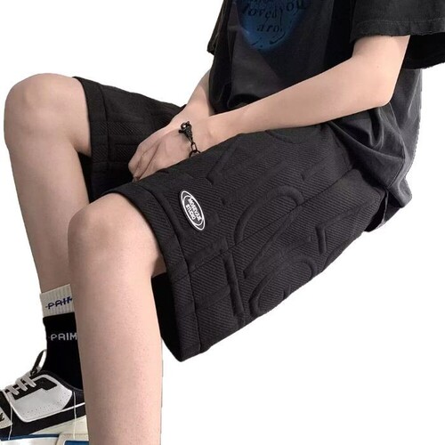 Minimalist Wide Leisure Pants for Men - Summer High-End Honeycomb Drawstring Sports Beach Shorts with Hong Kong Style Relaxed Five-Finger Shorts