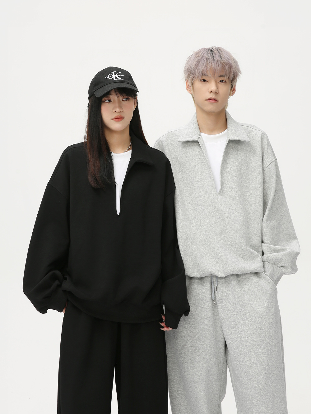 MTLCLOTHES Hombres| Coreano sólido minimalista estilo deportivo casual diario V-collar suelto conjunto versátil