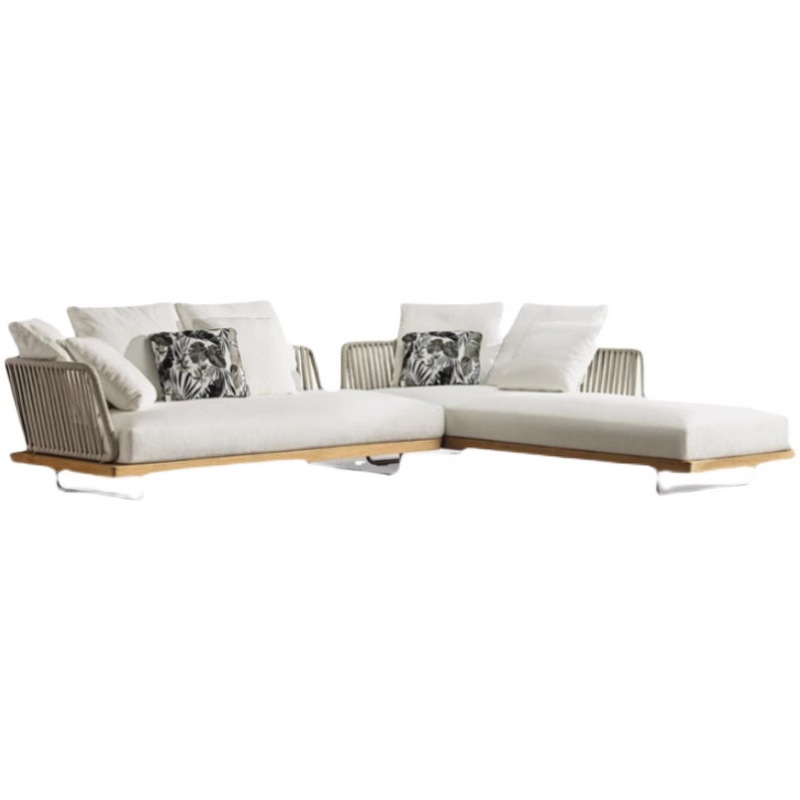 Muebles de ocio al aire libre nórdicos patio balcón al aire libre jardín al aire libre impermeable solar madera maciza sofá de caña combinación