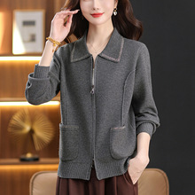 毛衣外套春秋显瘦宽松休闲百搭上衣时髦洋气妈妈翻领羊毛针织开衫