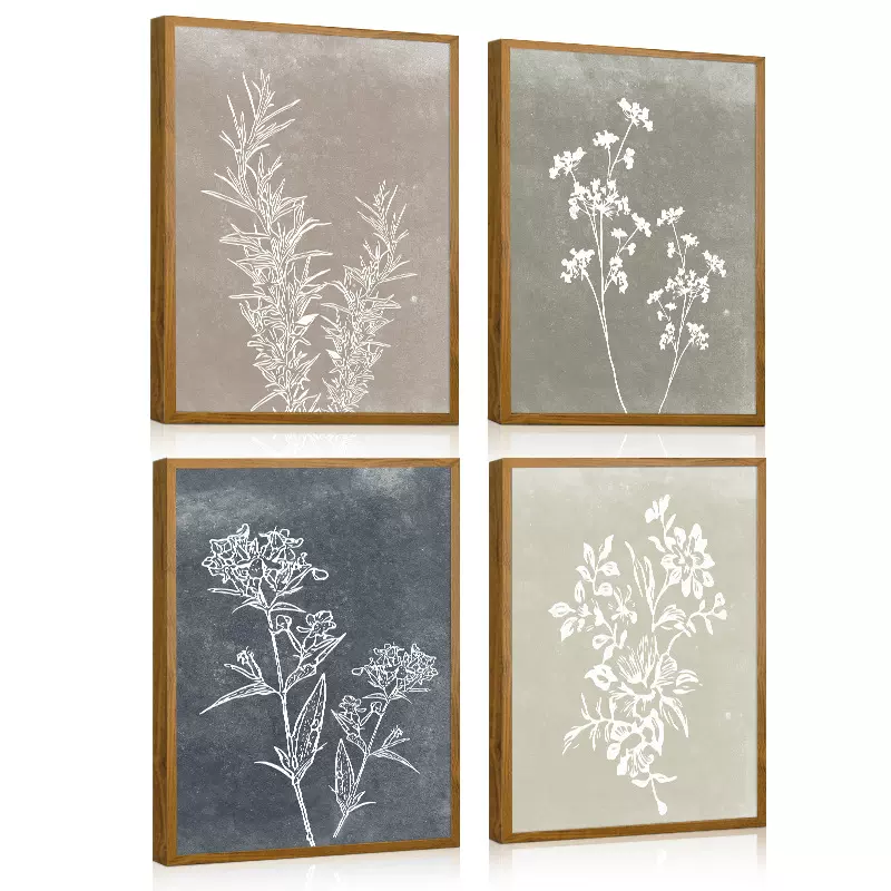 亚马逊4件套植物印花小清新办公室挂画 积极信念引言卧室装饰画