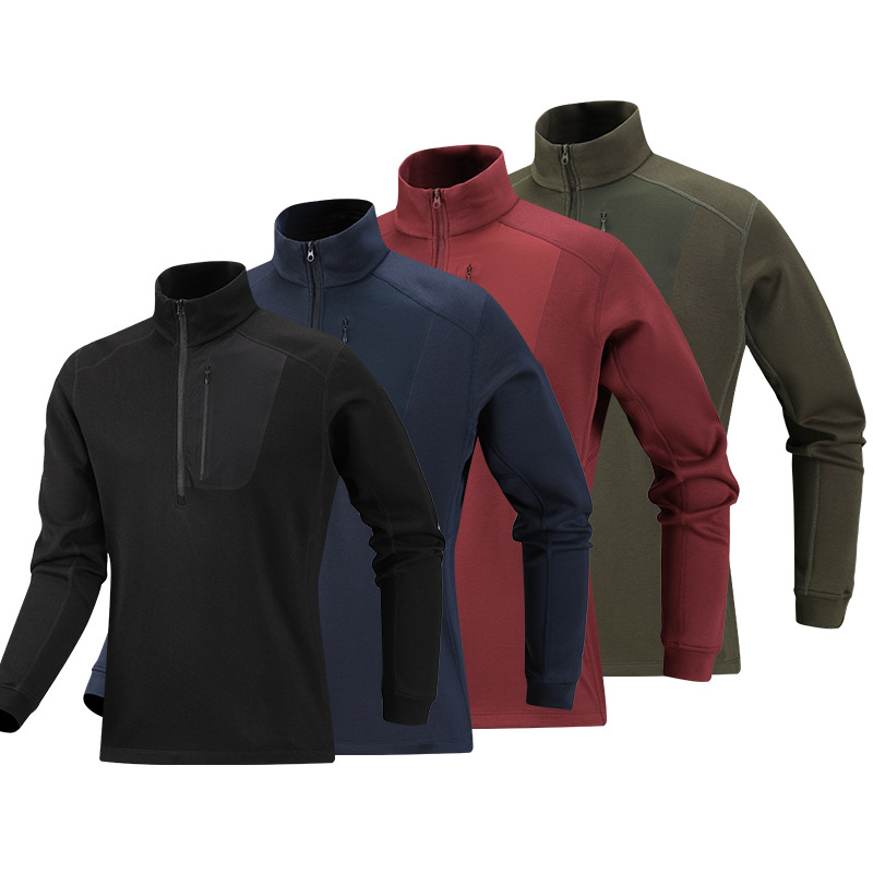 Niaojia Spring and Autumn Stand Collar Half-Zip Sweatshirt for Men, Outdoor Cycling Wear, Sports Casual Sweatshirt, Long Sleeve Base Shirt