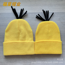 2025万圣节卡通小黄人针织帽亲子款黄色冷帽成人儿童毛线帽保暖