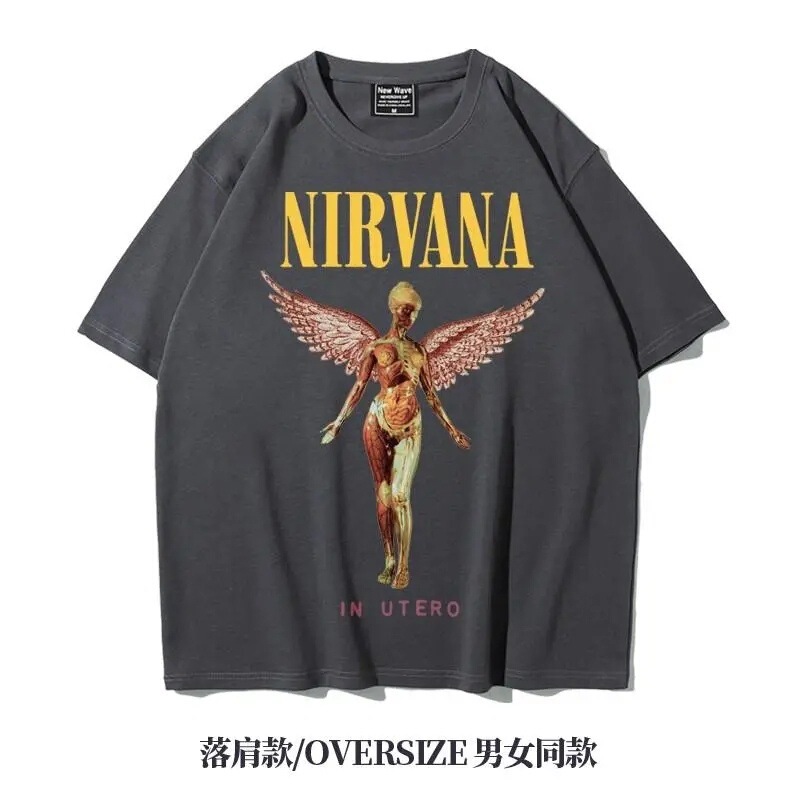 アミカーキ サマー速乾 アメリカンオフショルダー ヘビーウェイト ルーズ ロック オーバーサイズ 半袖 Tシャツ|undefined