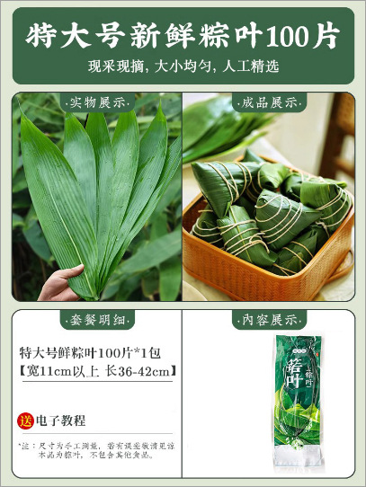 Hojas de zongzi frescas, hojas de zongzi salvajes, hojas de bambú de nuevo tamaño natural, hojas de bambú de nuevo tamaño, hojas de bambú de cáñamo doméstico