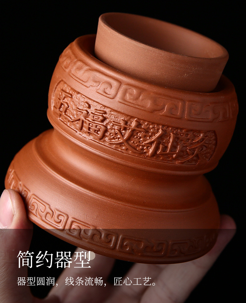 Purple Clay Moxibustion Jar Wuyin Yin Yang Cup Portable Navel Moxa Burner for Home Massage and Warming Therapy in use