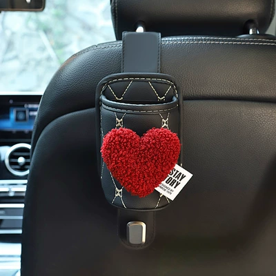 Car cup holder/beverage holder storage car seat rear row - red-love-leather-water-cup-bucket-with-hook-black