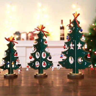 christmas tree Decoration Mini Christmas ornament desktop household small-scale woodiness Toys Model wholesale Cross border