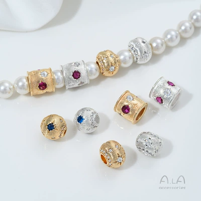 Zircon-Inlaid Large-Hole Round Beads DIY | Zərgərlik ara hissələri