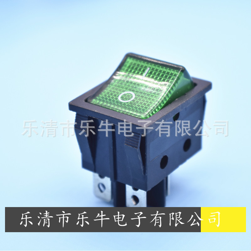船型开关 KCD4 双卡位翘板开关 2档4脚绿色带灯电源开关 16A绿色