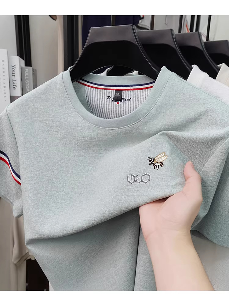Middle-aged men's casual sportswear set, short-sleeved round neck, long pants, spring and autumn straight leg, solid color