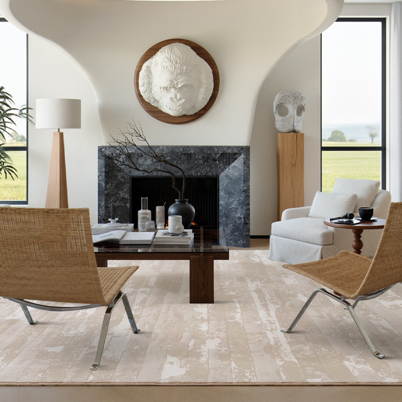 Alfombra estilo crema para sala de estar, modelo 2025, color liso, impermeable, resistente a las manchas, tacto de alta gama, antibacteriana, antiácaros, cobertura completa de gran área.