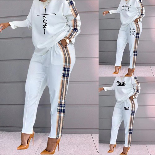 Women's Amazon European and American Fashion Print Long Sleeve Plus Size Loose Women's Casual Two-Piece Set